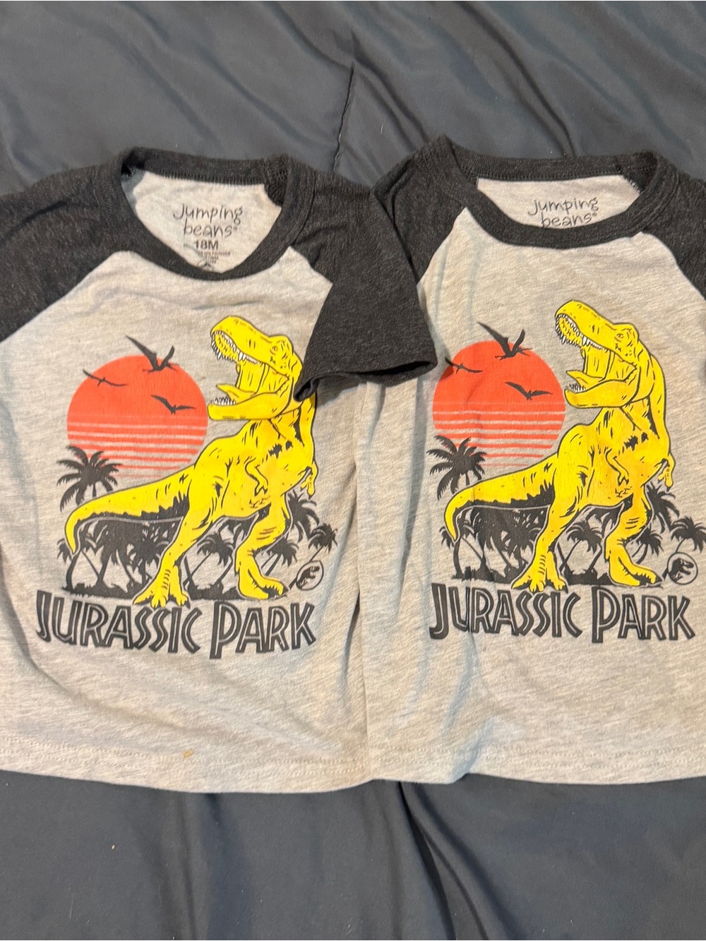 2 jumping beans Gray Raglan Jurassic Park Tee with Yellow Dinosaur & Red Sun
